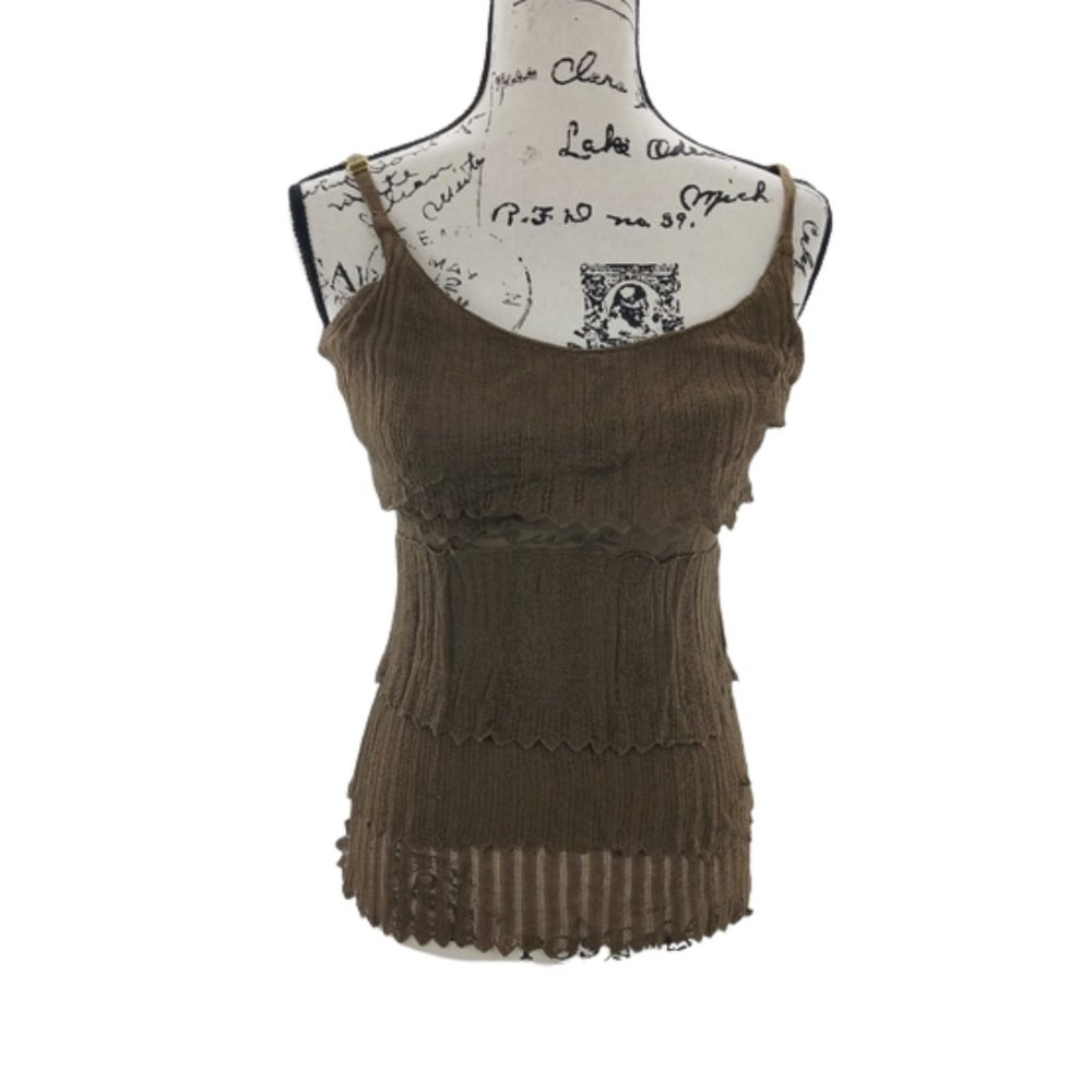 Y2K Cache Tank Top - Women's Tiered Spaghetti Strap Lettuce Trim Size M